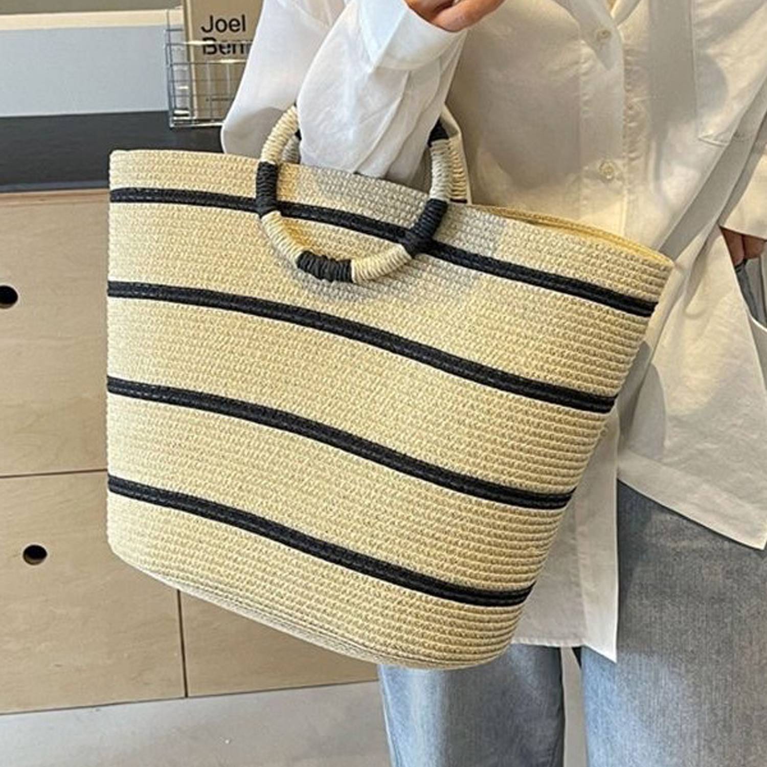 15L Large Straw Woven Tote Bag Beach & Commuter Handbag 11