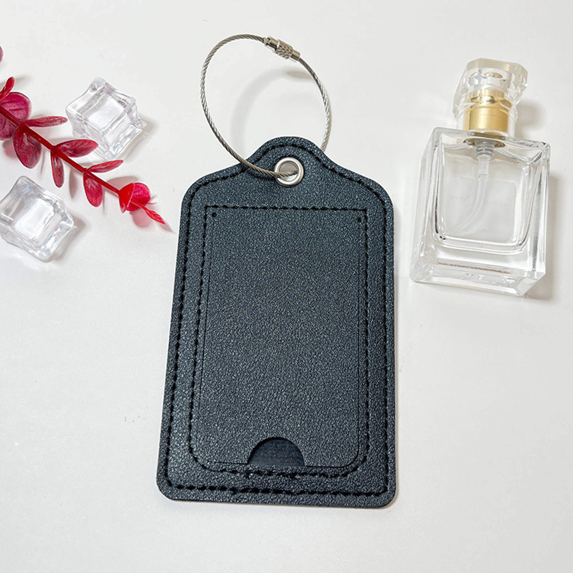 PU Leather Luggage Tags with Privacy Cover Metal Ring 9