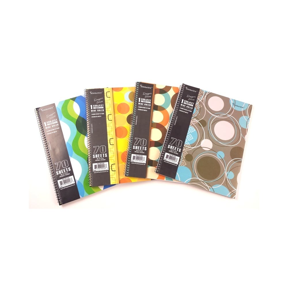1 Subject Wide Ruled Spiral Notebooks - 70 Sheets 4 Designs 2