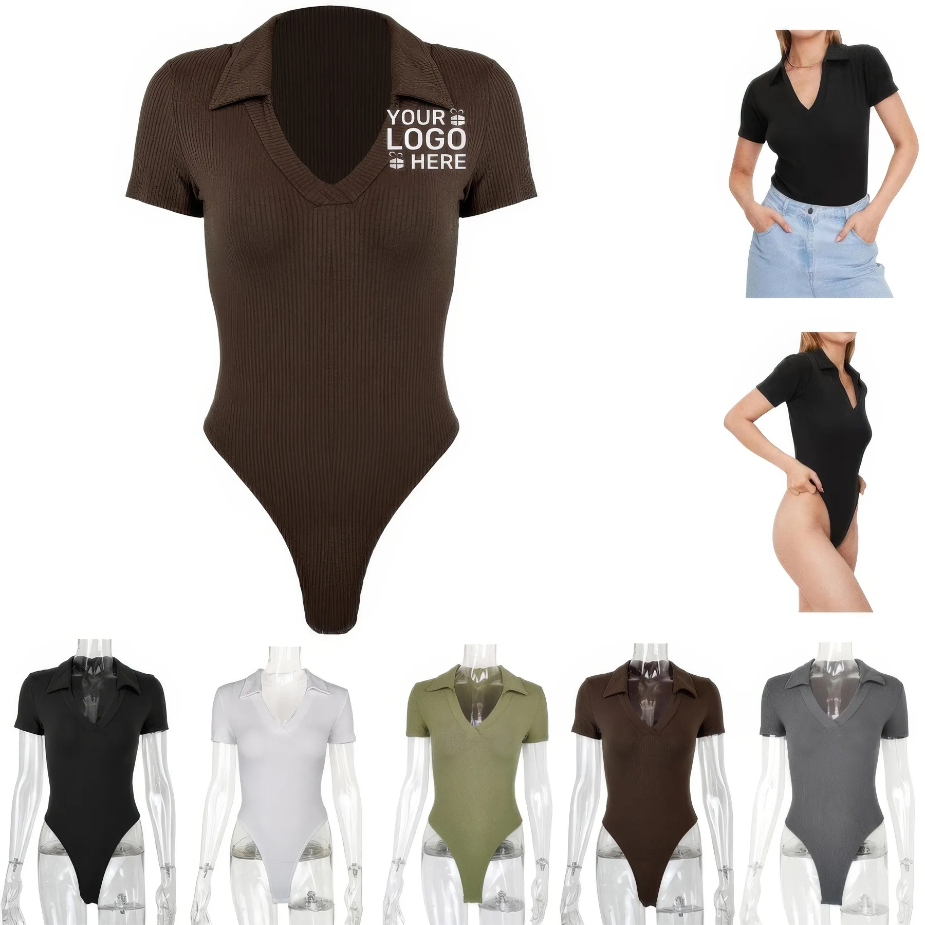 Polo Neck Sexy Short-Sleeved Onesie 1
