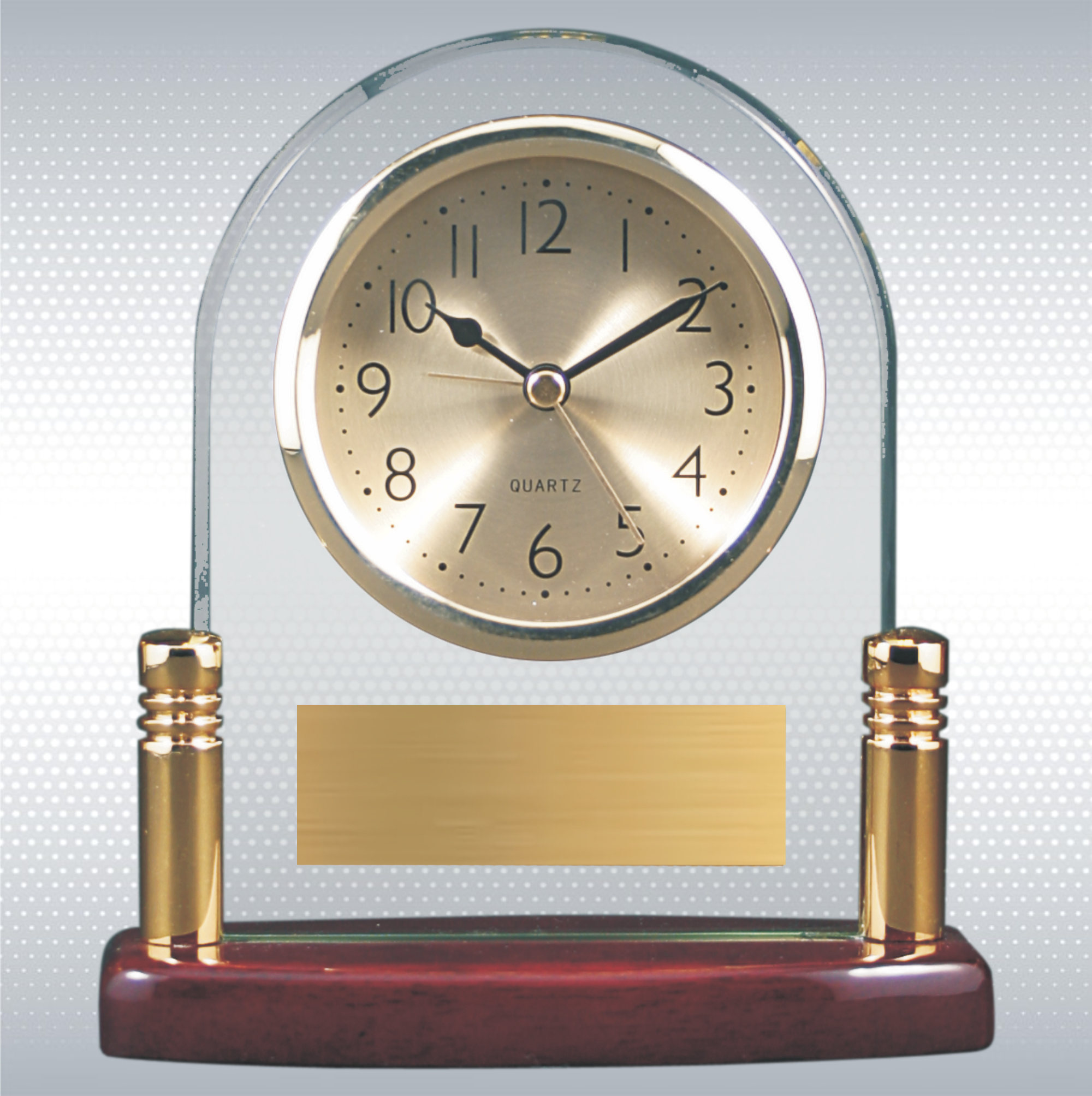 6 1/2" Arch Glass Desk Clock w/Metal Posts & Rosewood Base 4