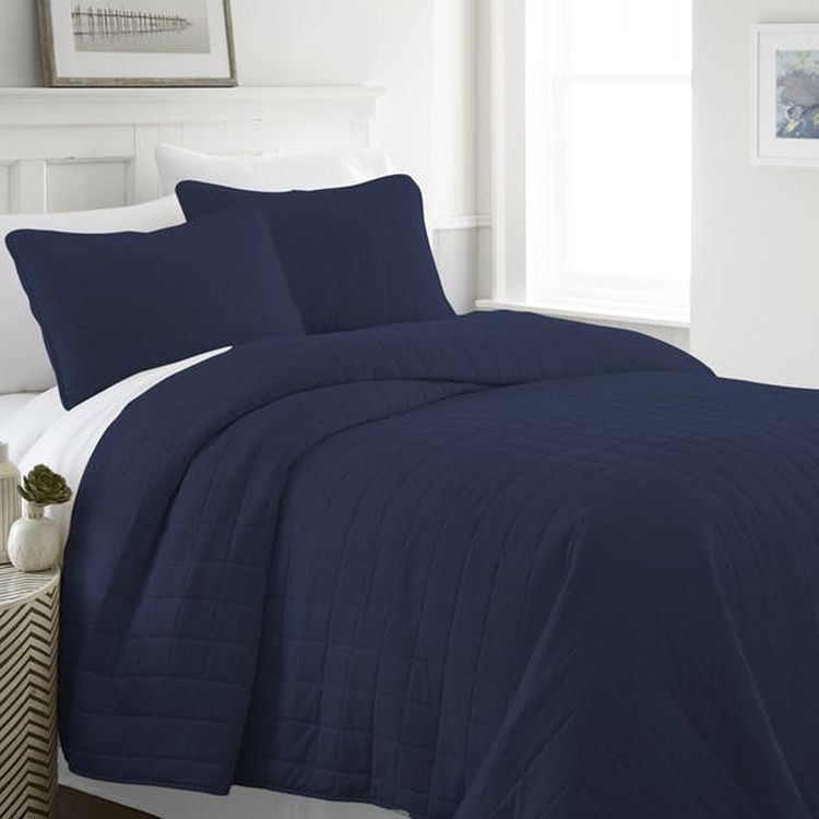 Quilted Coverlet Sets - Navy King 3 Piece 2