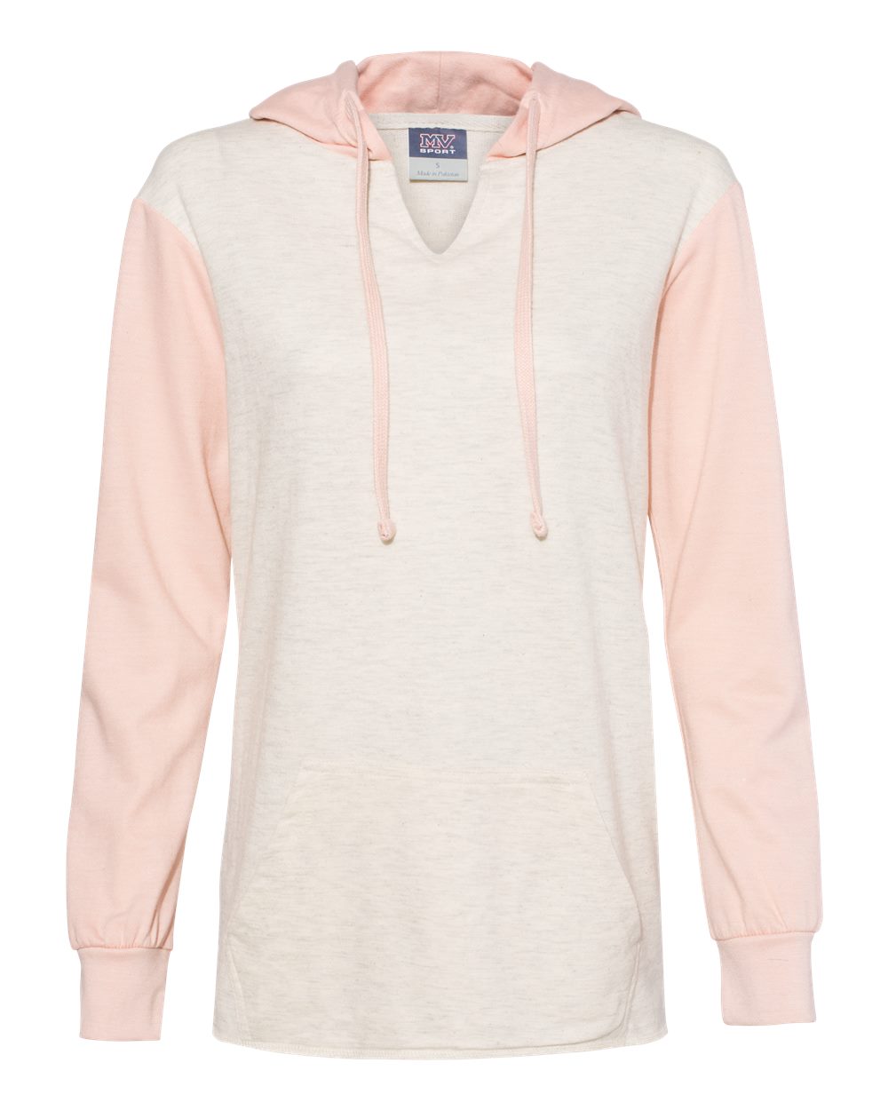 Women's French Terry Hooded Pullover with Colorblocked Sleeves - W20145 4