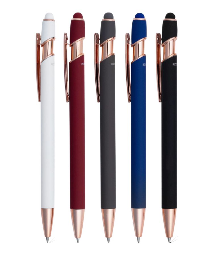 Union Printed - Satin Soft Stylus Gel Click Pen w/ Rose Gold trim 1