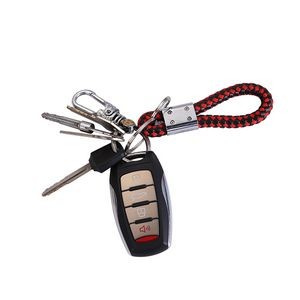 Chic Dual Rings Weaved PU Leather Keychain 2