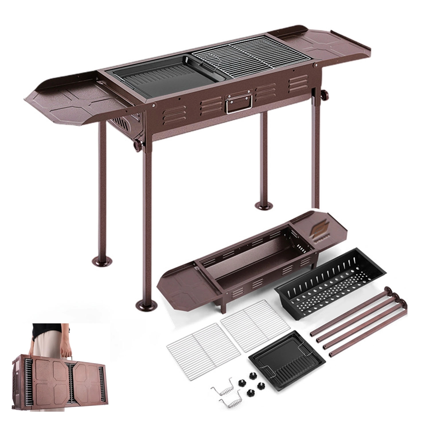 Foldable Outdoor Bbq Charcoal Grill With Frying Pan 2