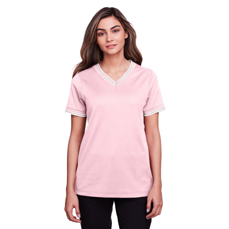 Devon & Jones Ladies' CrownLux Performance™ Plaited Tipped V-Neck Polo 8