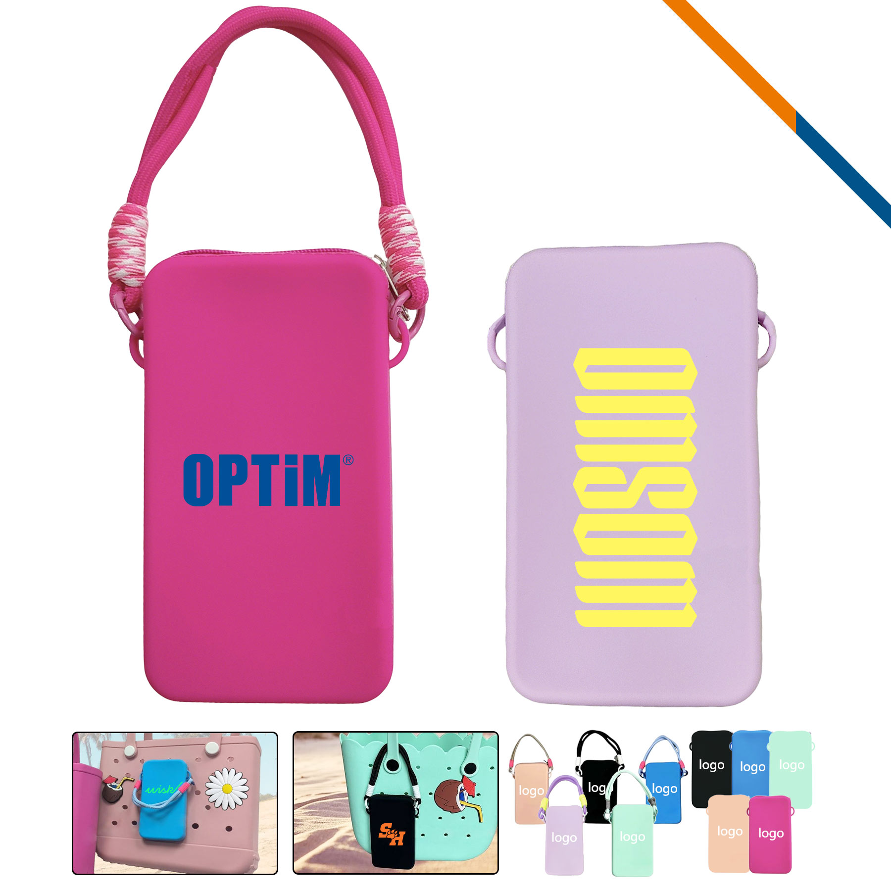 Octavia Holey Beach Tote Silicone Zipper Phone Pouch, custom tote bag with logo imprint 2