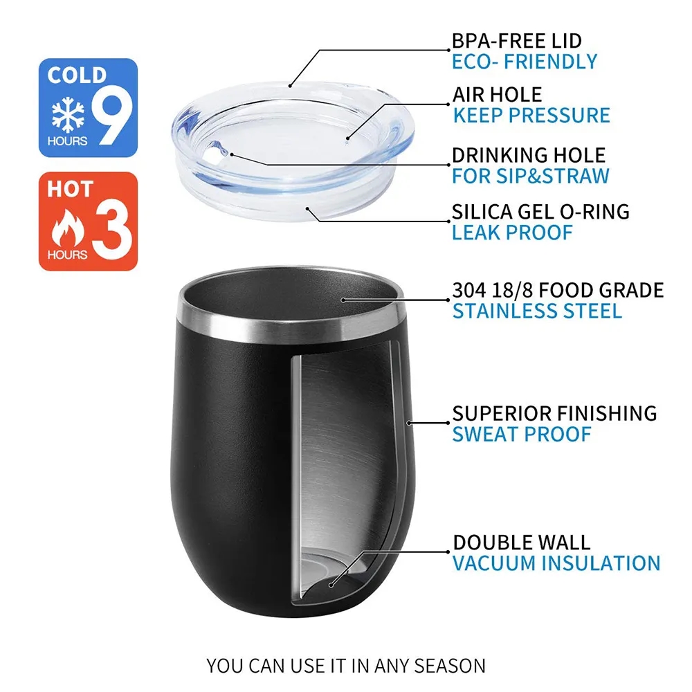 Stainless Steel Wine Tumbler with Lid Insulated Travel Mug 7