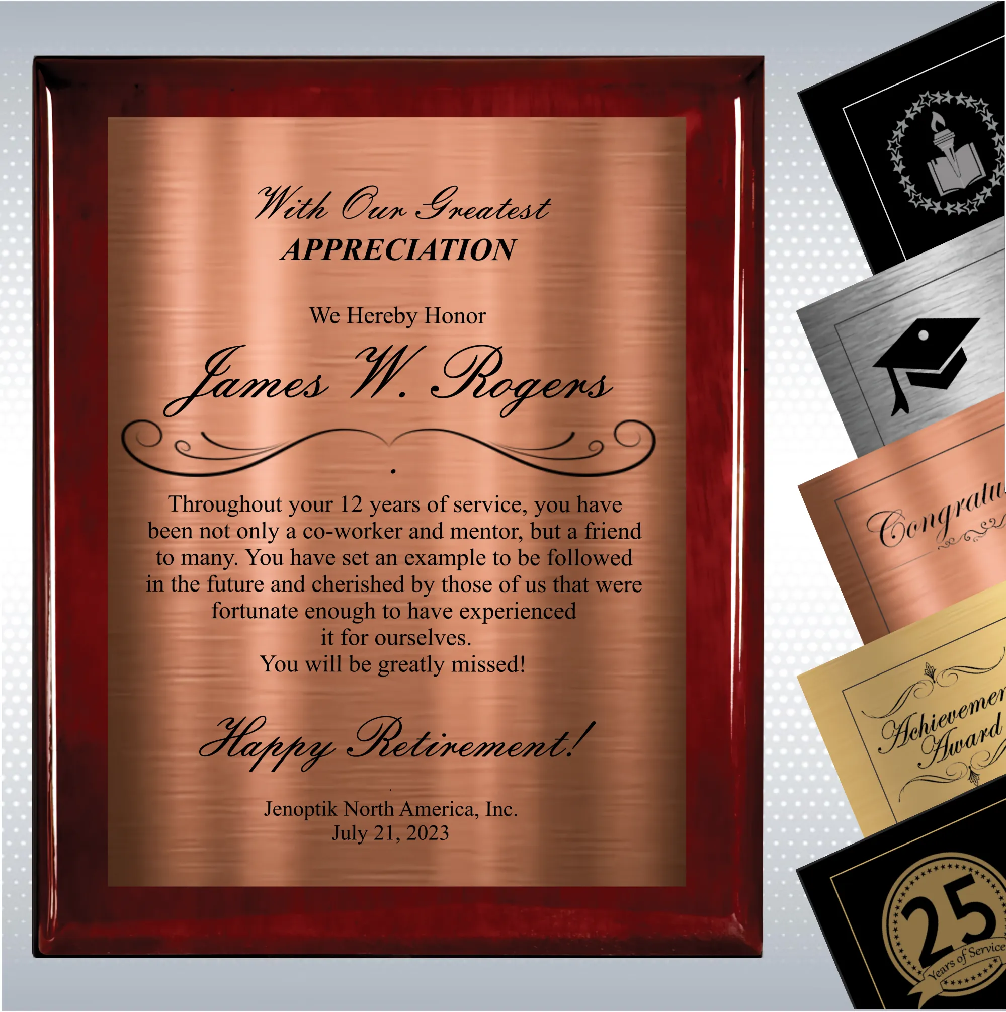 Rosewood Piano Finish Wood Plaque Retirement Gift Award 19