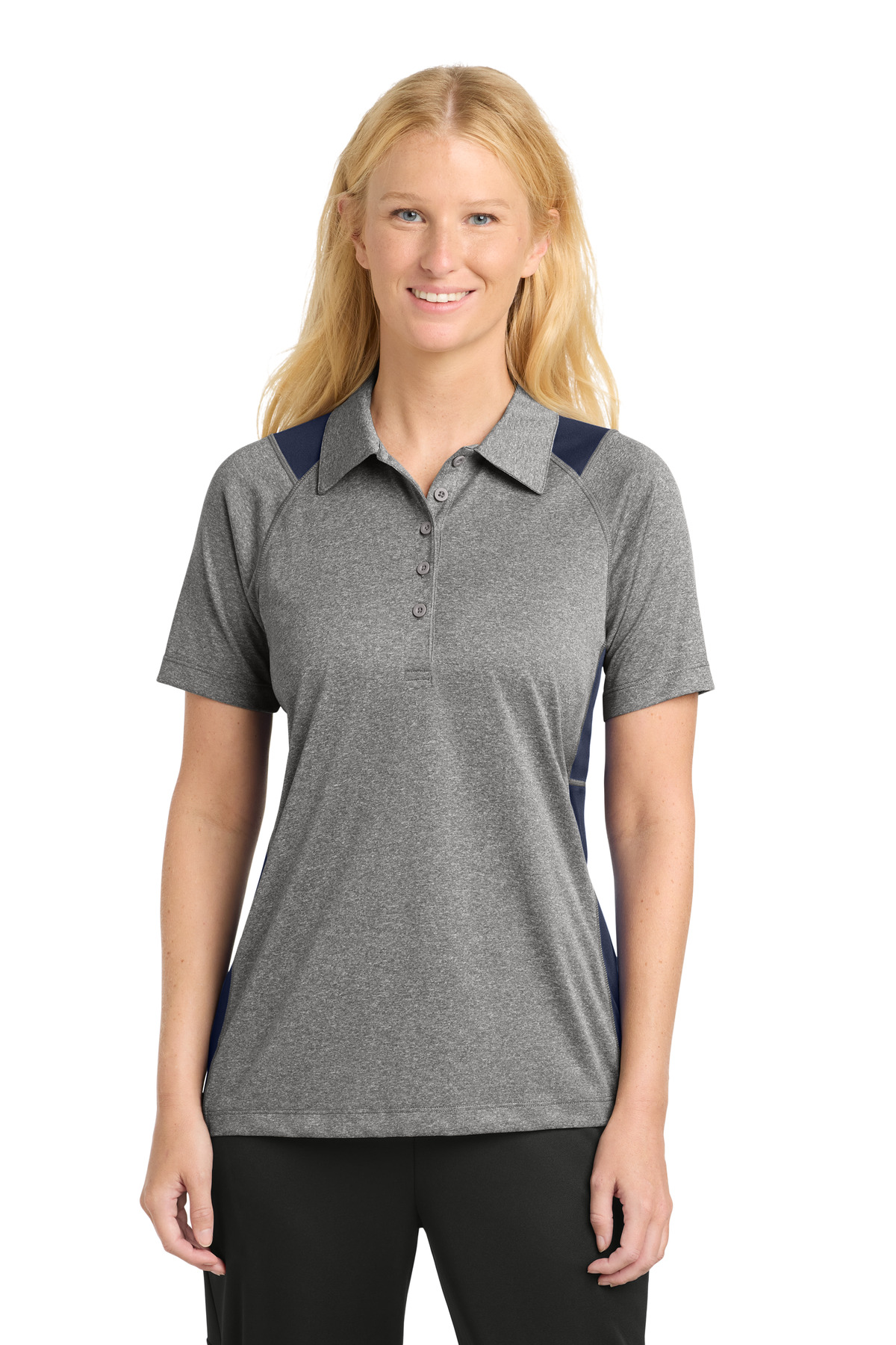 Sport-Tek Women's Heather Colorblock Contender Polo. LST665 80