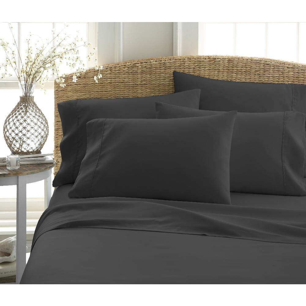 Microfiber Bed Sheet Sets - Black Queen 6 Piece Double-Brushed 2