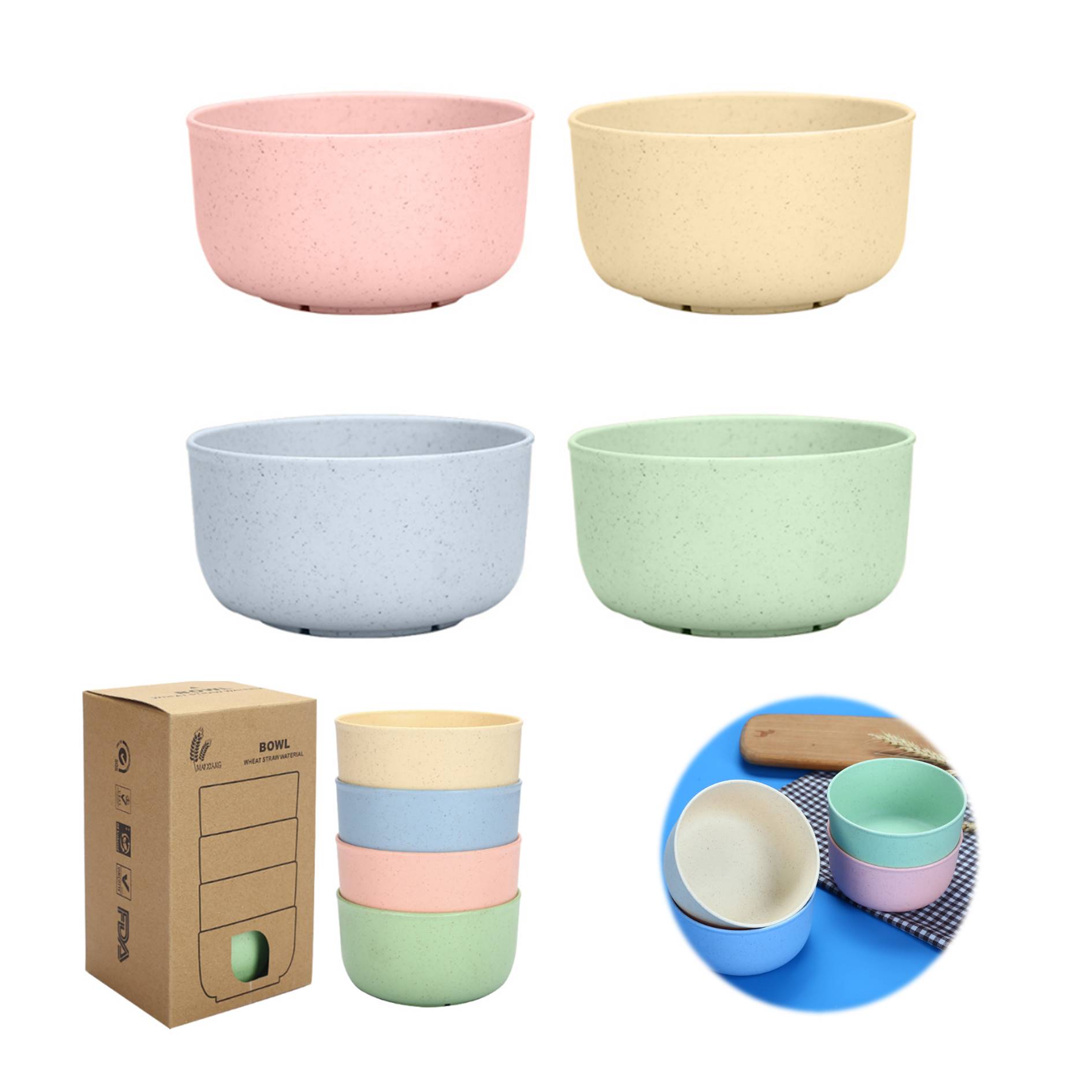 4Pcs Wheat Straw Cereal Bowls 3