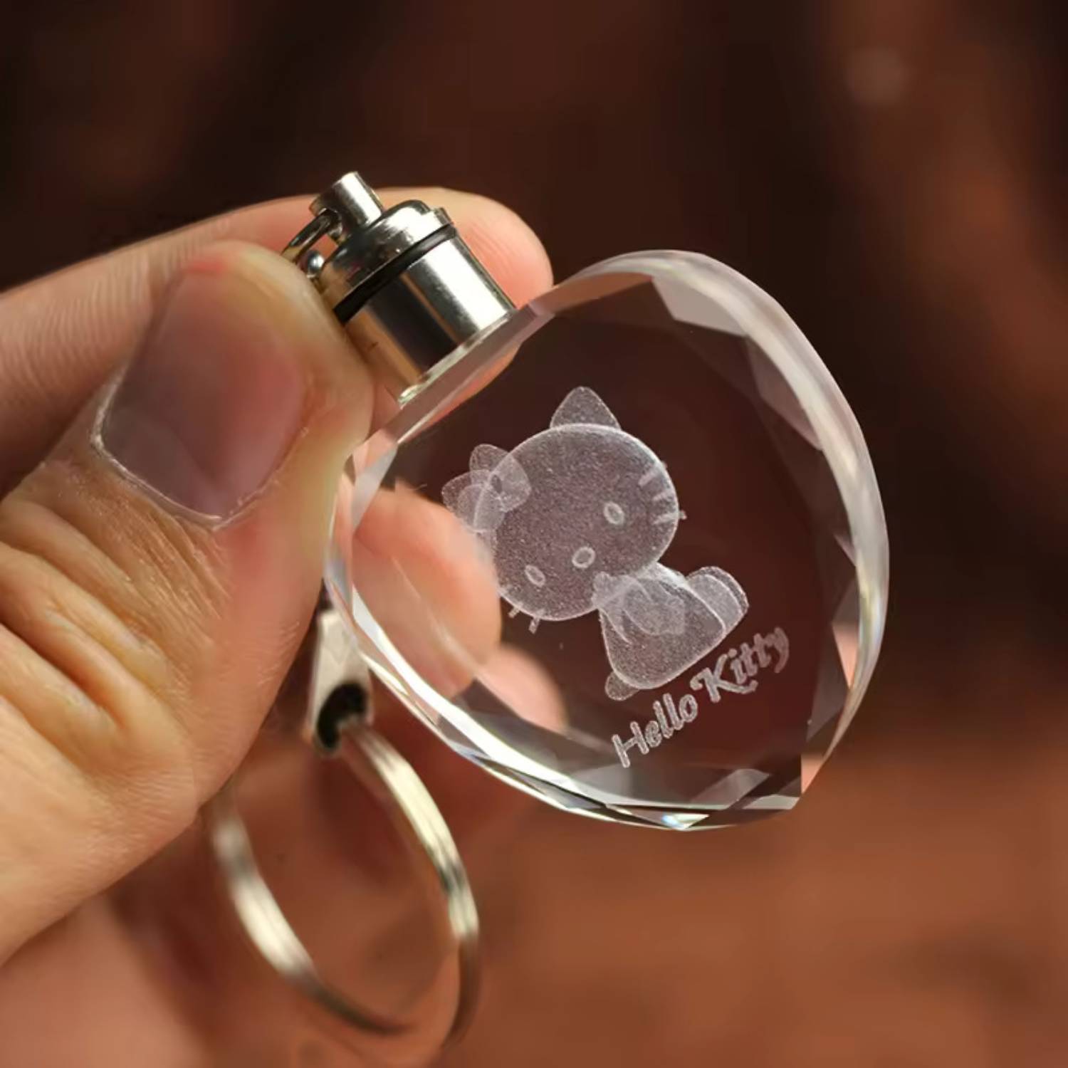 Round Shaped LED Light Crystal Keychain 5
