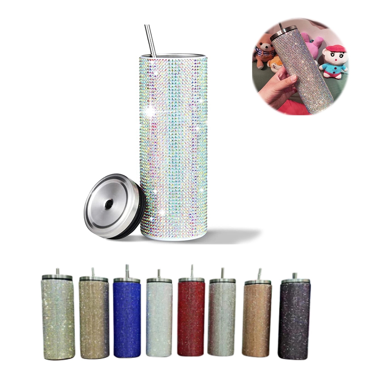 Stainless Steel Rhinestone Tumbler Reusable Water Bottle 3