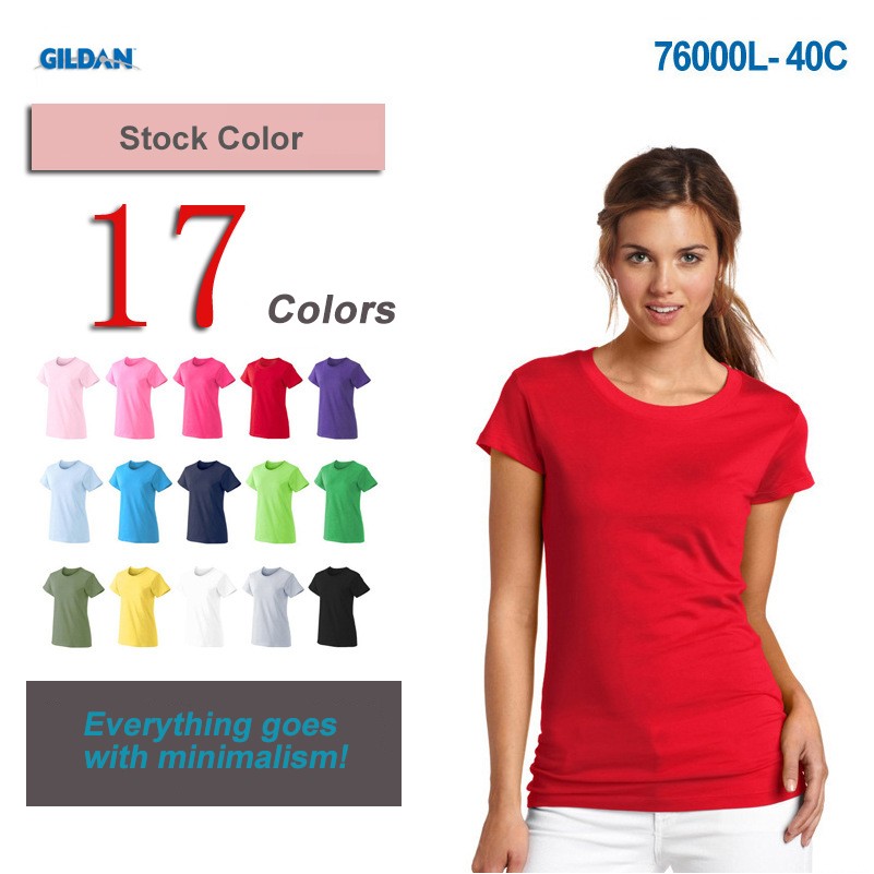 Women Crewneck Color T-shirt Stock 5