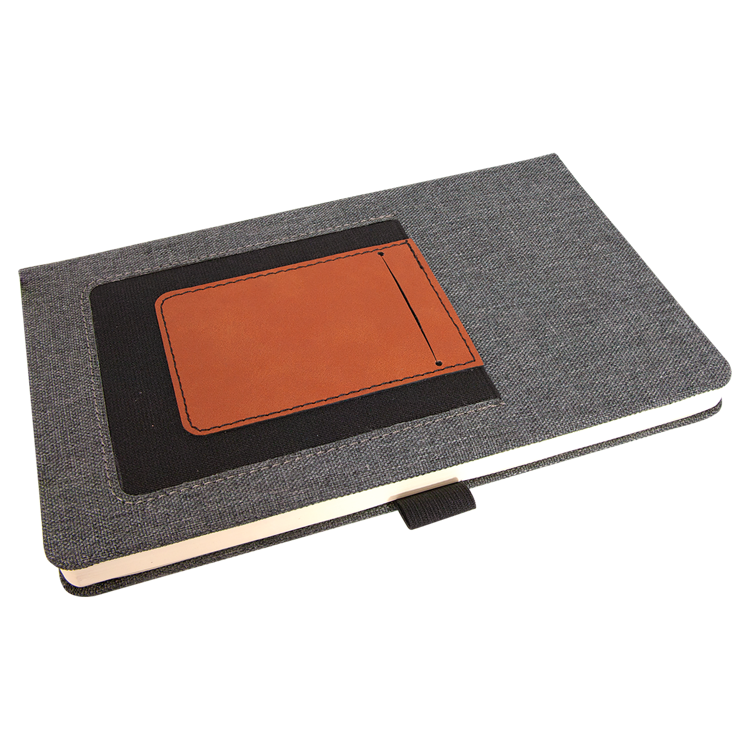 5 1/4" x 8 1/4" Gray w/Rawhide Leatherette Journal with Cell/Card Slot 1