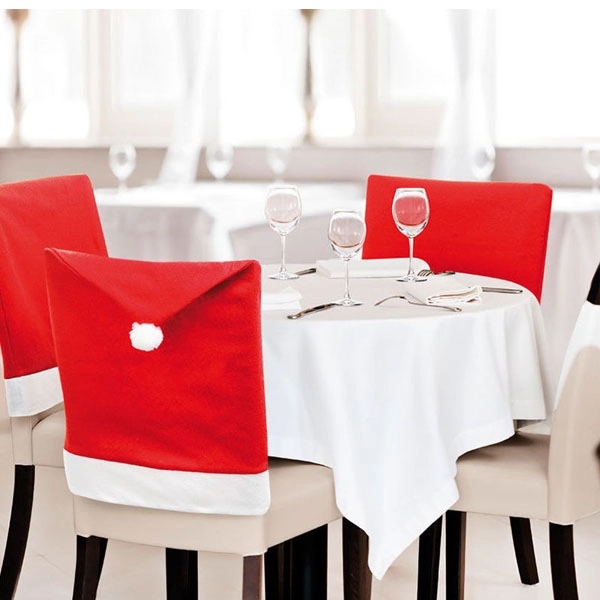 Red Non-woven Santa Hat Christmas Chair Covers 3