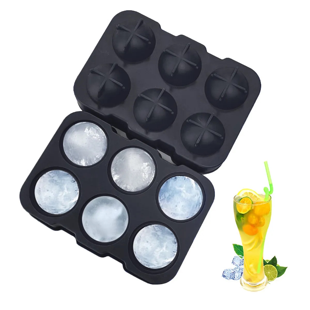 Ice Balls Tray Makes 4/6 Sphere Cube Mold W/ Lid 8