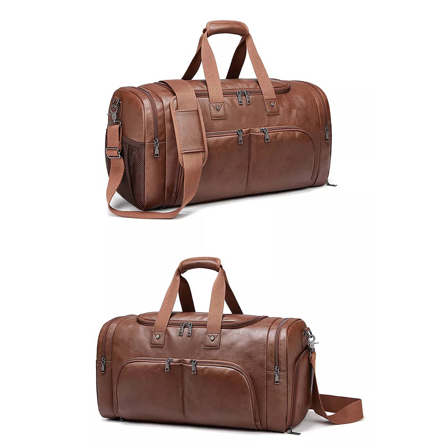 Men'S Waterproof Pu Shoulder Bag W/ Multi Compartments 5