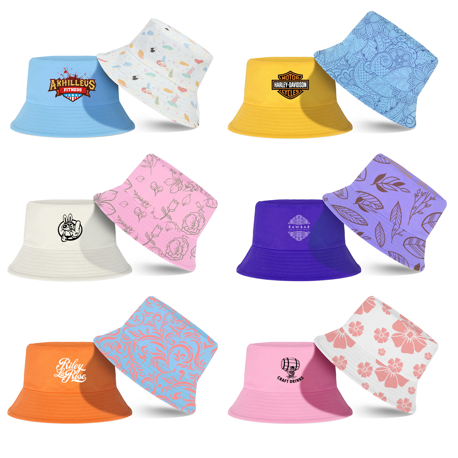 Reversible Dual-Material Cotton And Polyester Bucket Hat, custom hat with logo imprint 9
