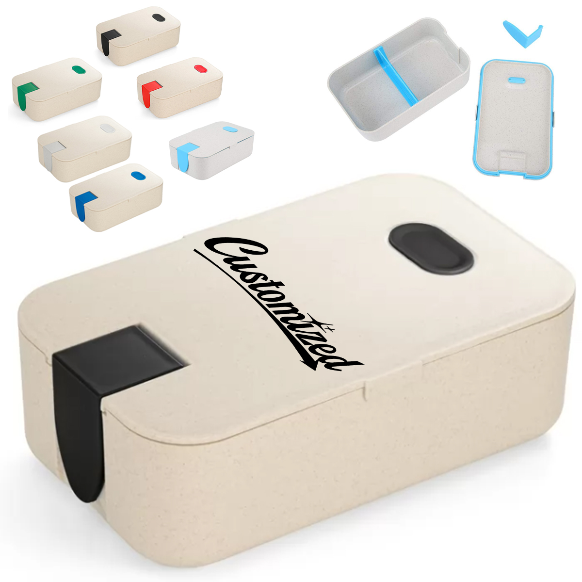 Wheat Straw Lunch Box W/ Divider and Detachable Phone Stand 3