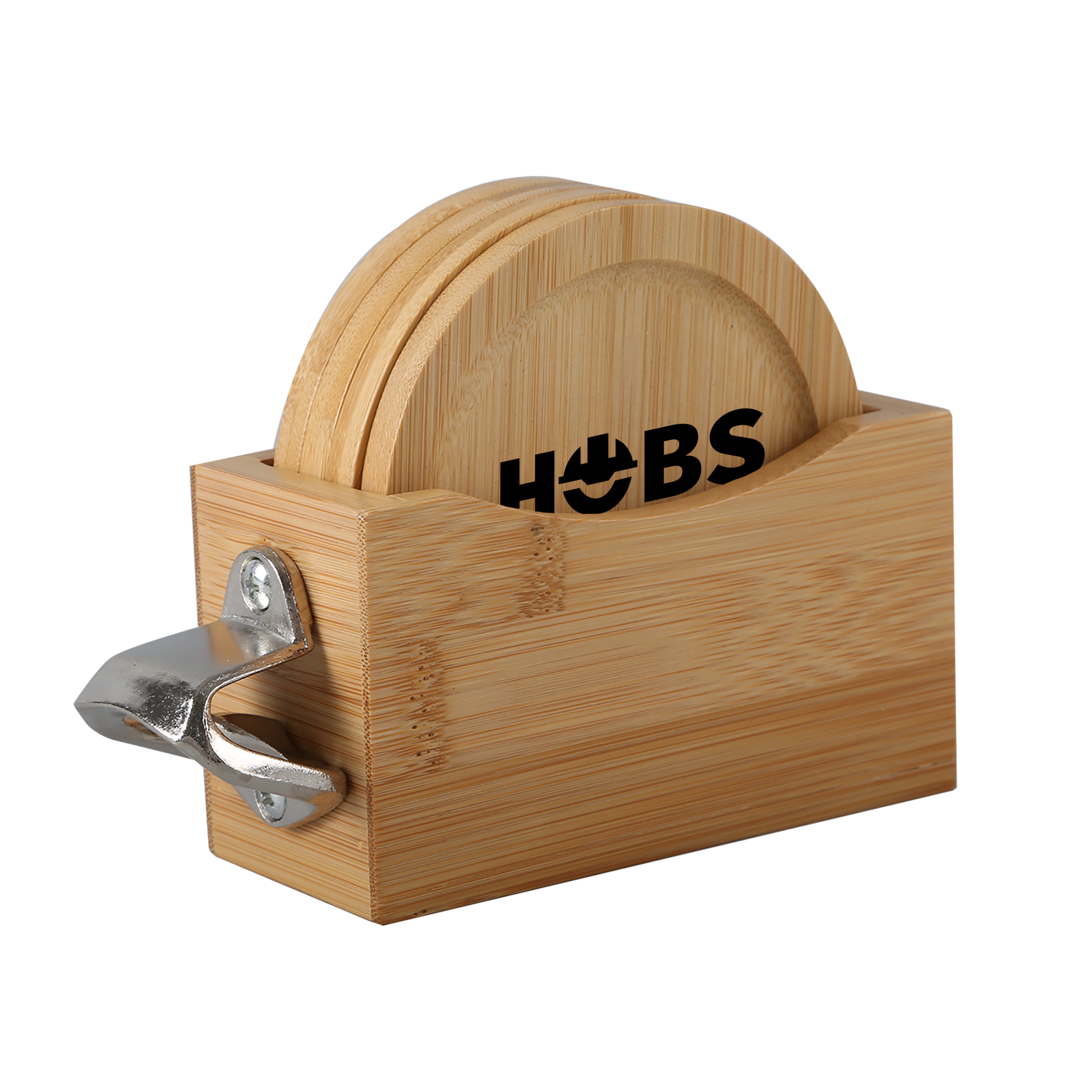 Bamboo Coaster Set w/ Bottle Opener 3