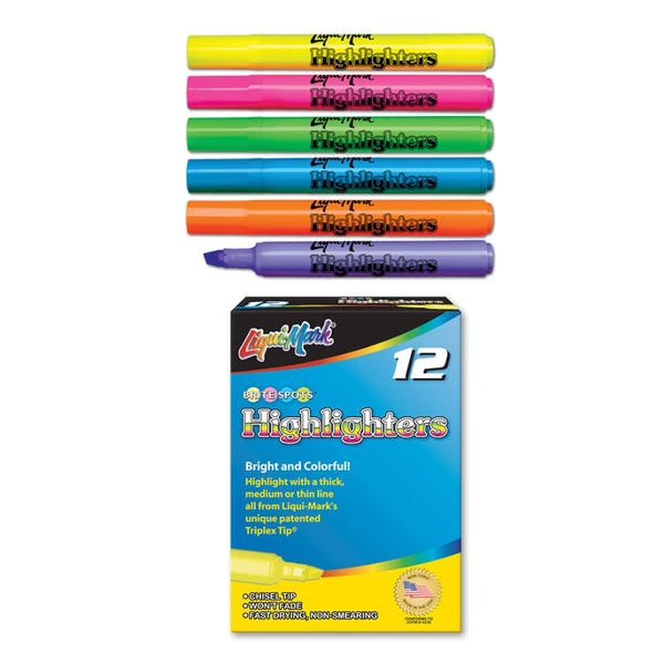 Highlighters - 12 Count 6 Bright Colors Chisel Tip 2