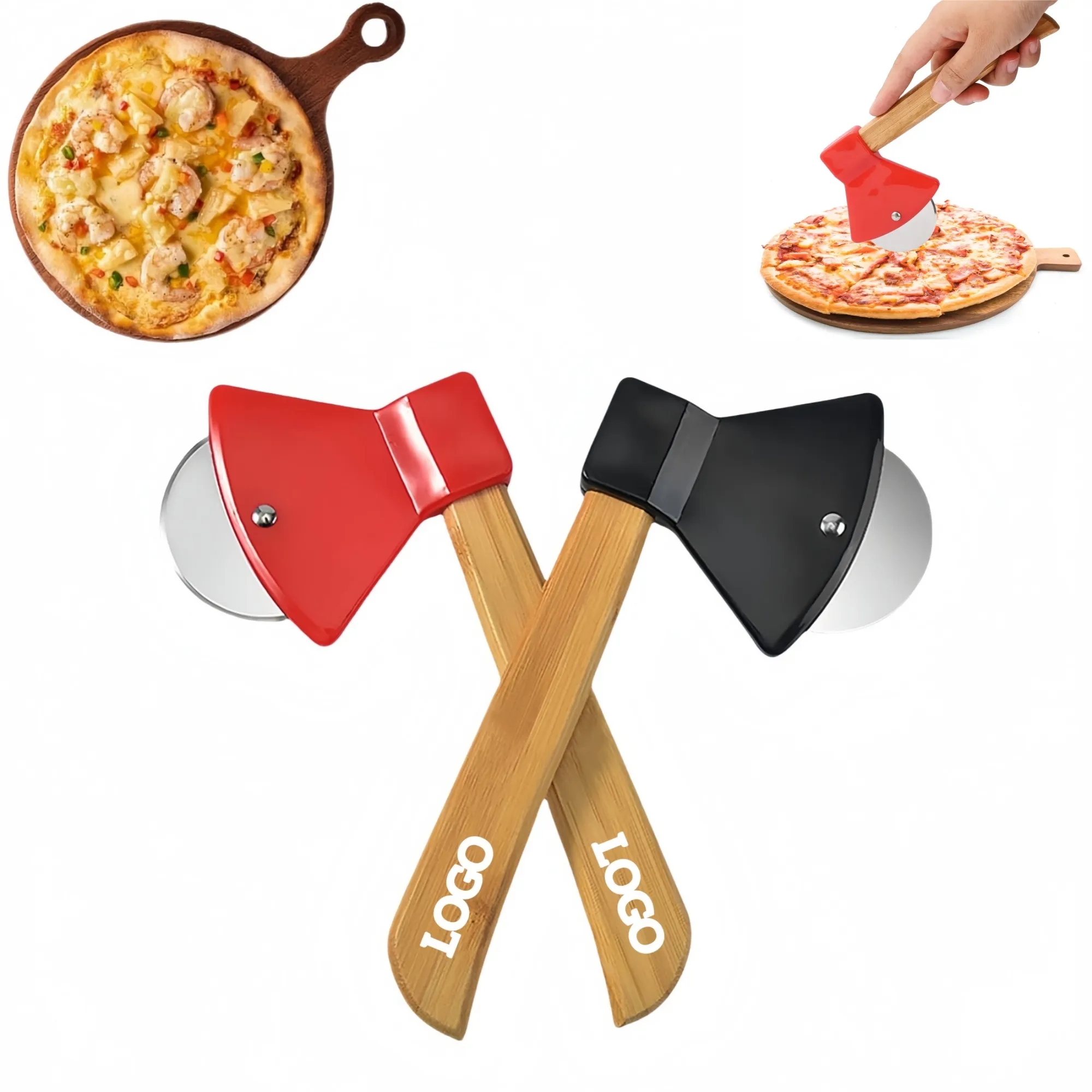 Premium Axe-Style Pizza Cutter with Bamboo Handle 1