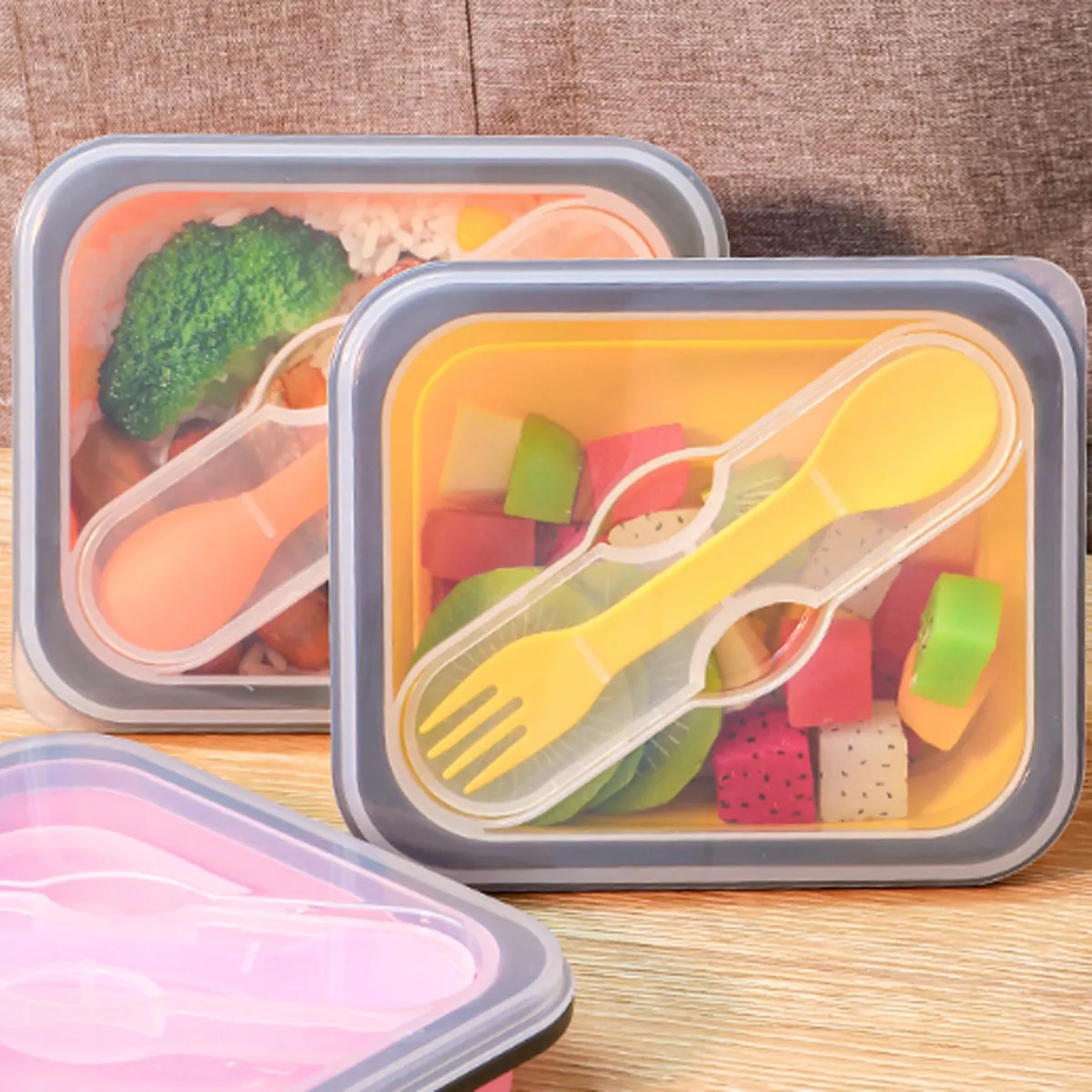 Foldable Silicone Lunch Box with Utensil Set 7