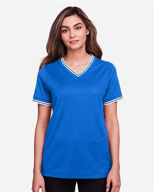 Women's CrownLux Performance® Plaited Tipped V-Neck Shirt - DG20CW 24