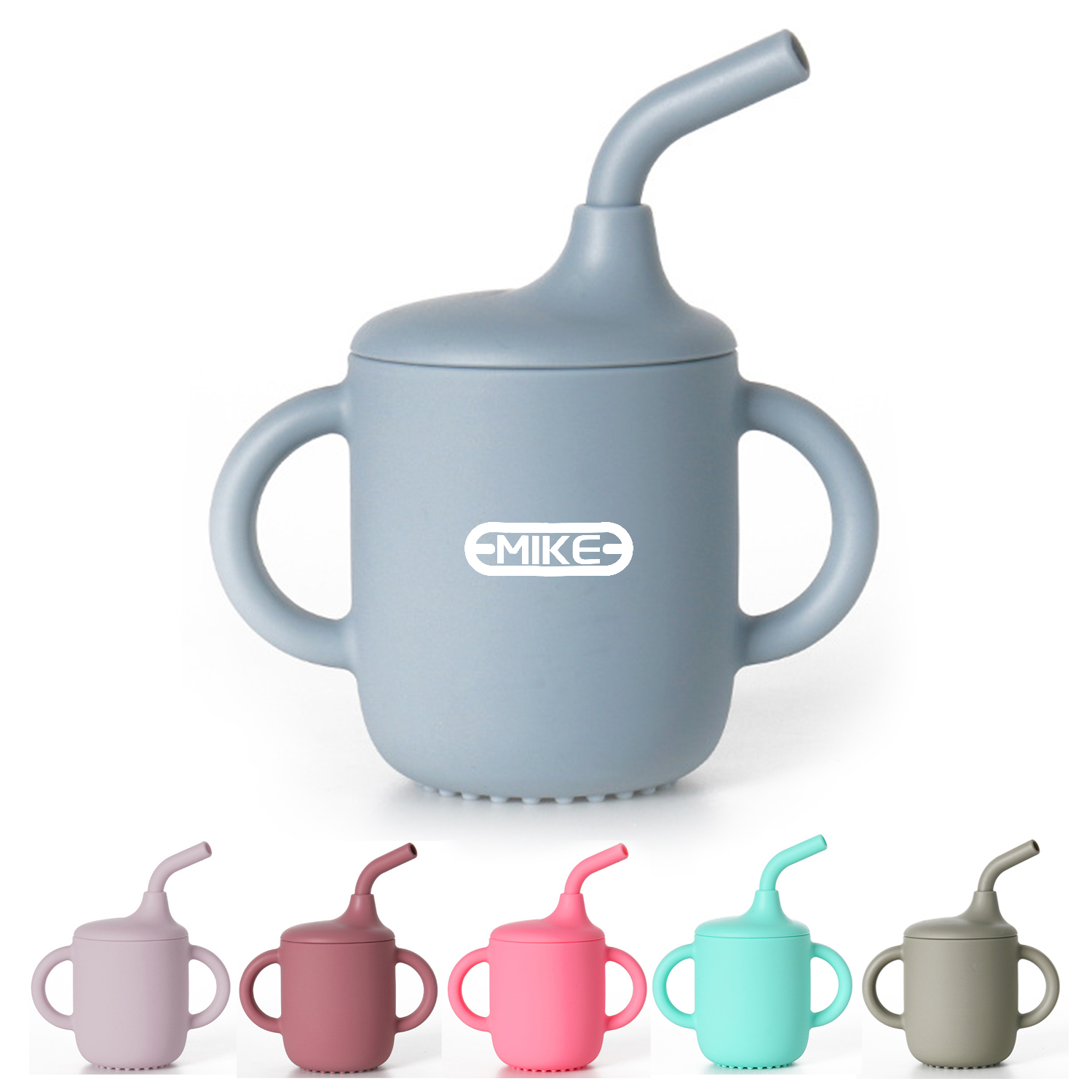Baby Silicone Drinking Training Cup W/ Handles & Straw 9