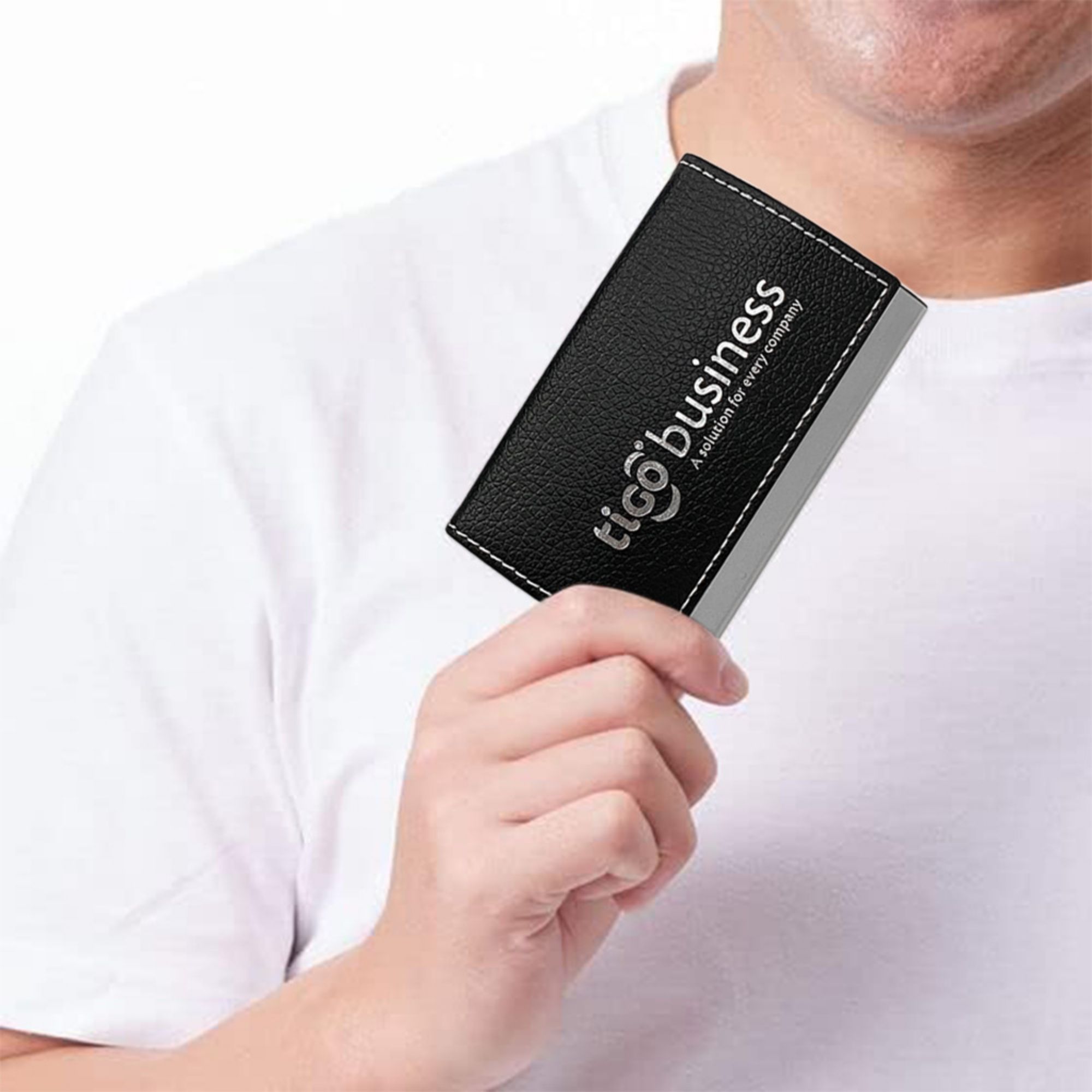 Black Leather Magnetic Business Card Holder 4