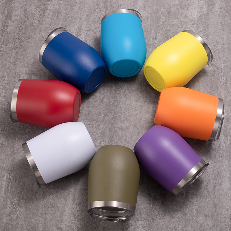 12 OZ Wine Stainless Steel Stemless Double Wall Vacuum Glasses Thermal Tumbler/ Straw Holes 12