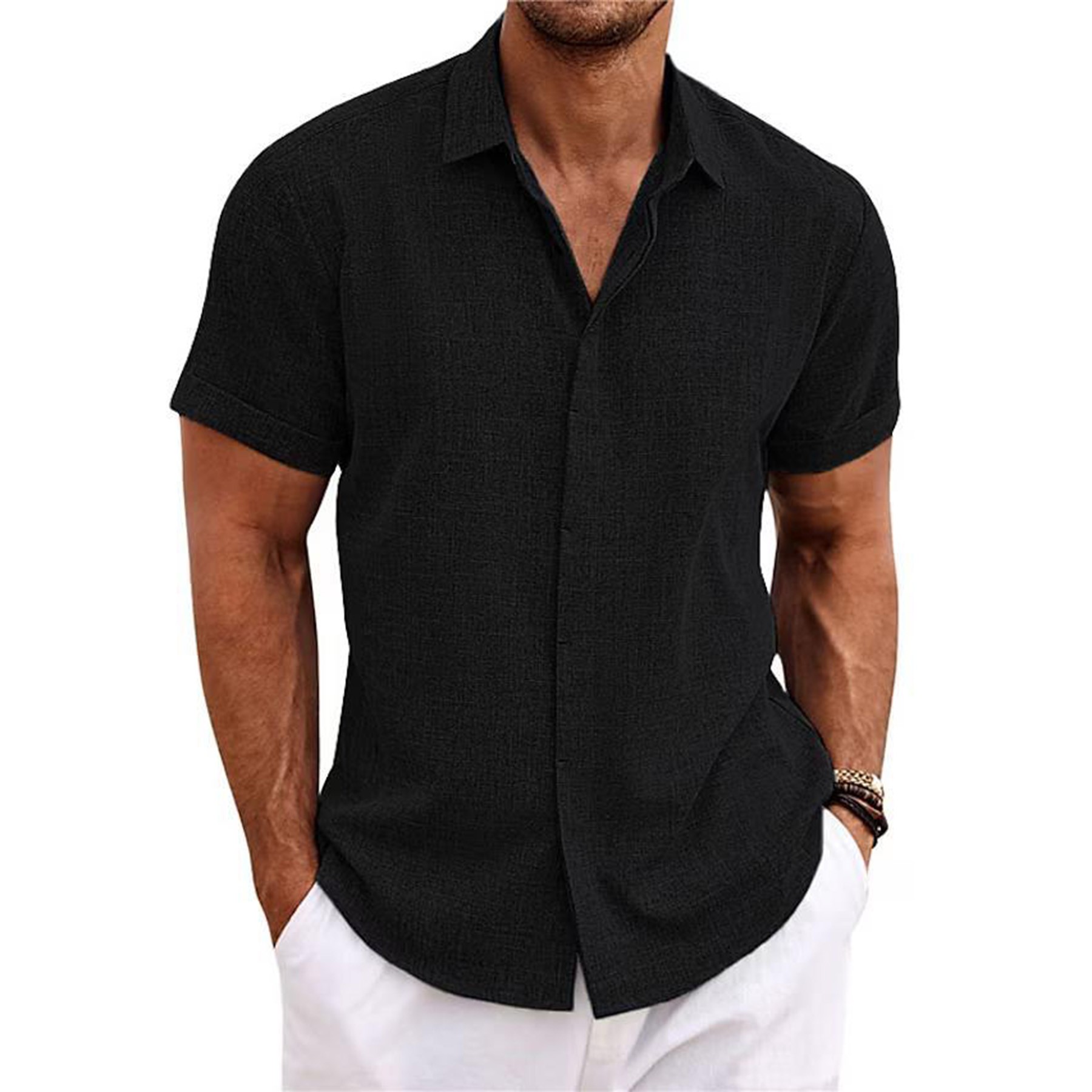 Men's Linen Shirts Short Sleeve Casual Shirts 5