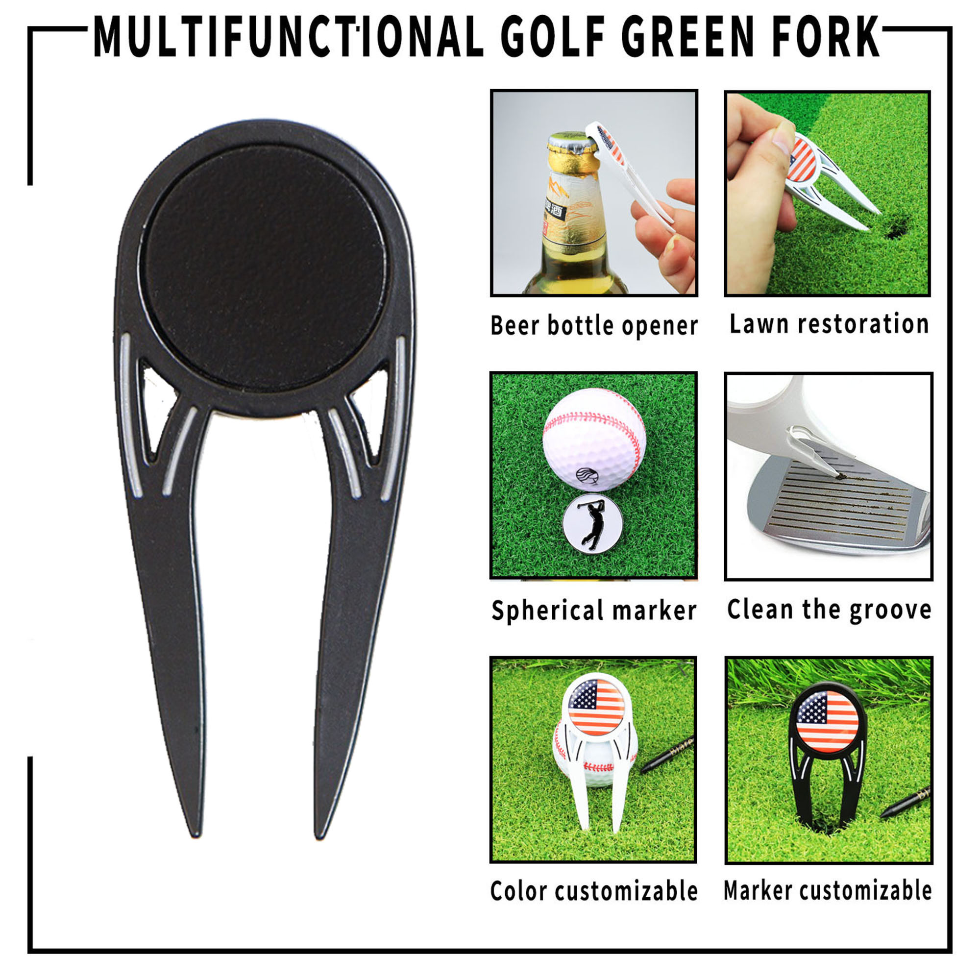 Zinc Alloy Golf Divot Tool With Bottle Opener 4