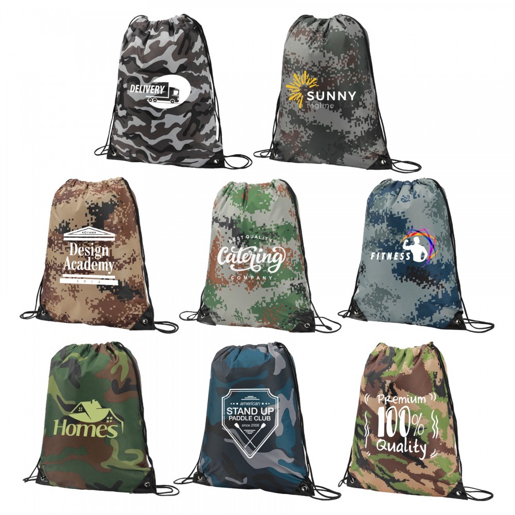 CAMO DRAWSTRING SPORTS BACKPACK 14" x 18" 9