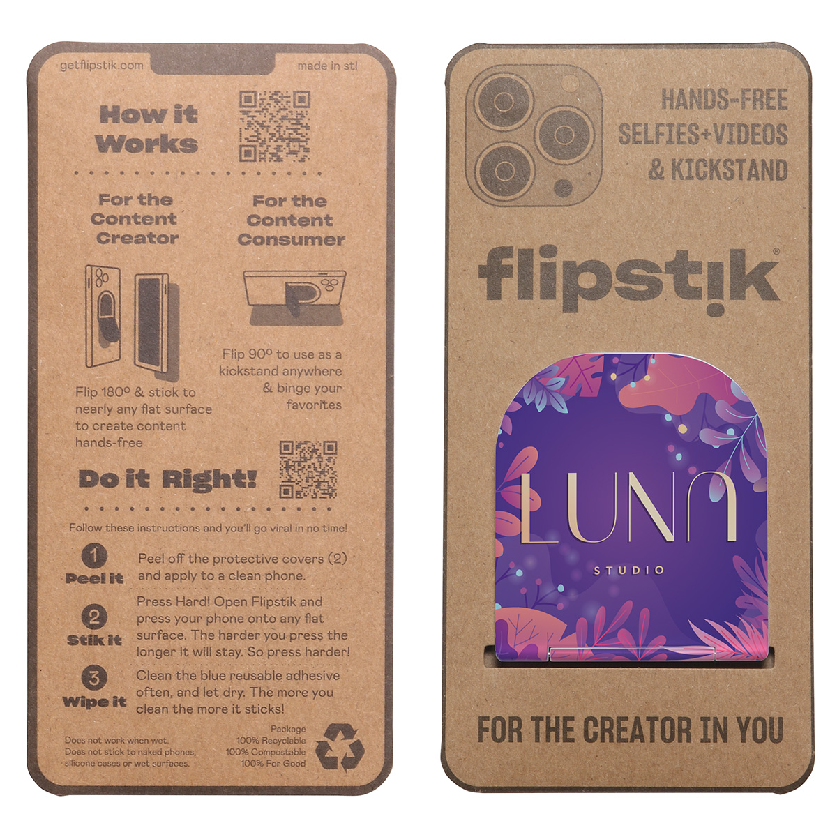 Flipstik® 3.0 Hands-Free Sticky Phone Stand - Full Color 10