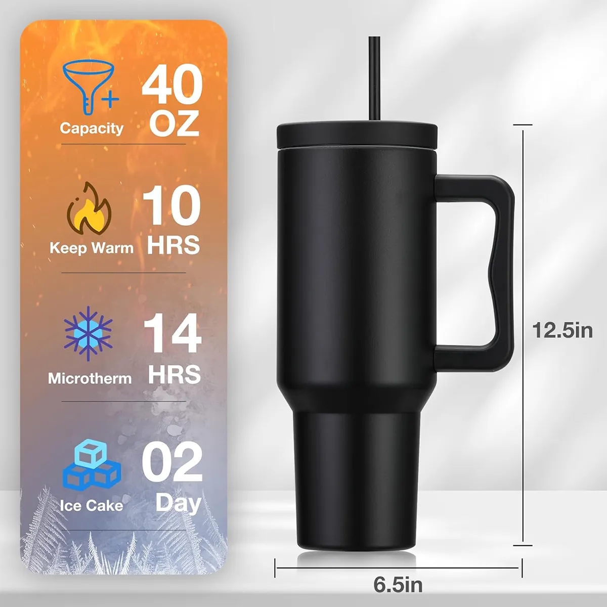 40 oz. Stainless Steel Tumbler with Handle and Straw Lid 2