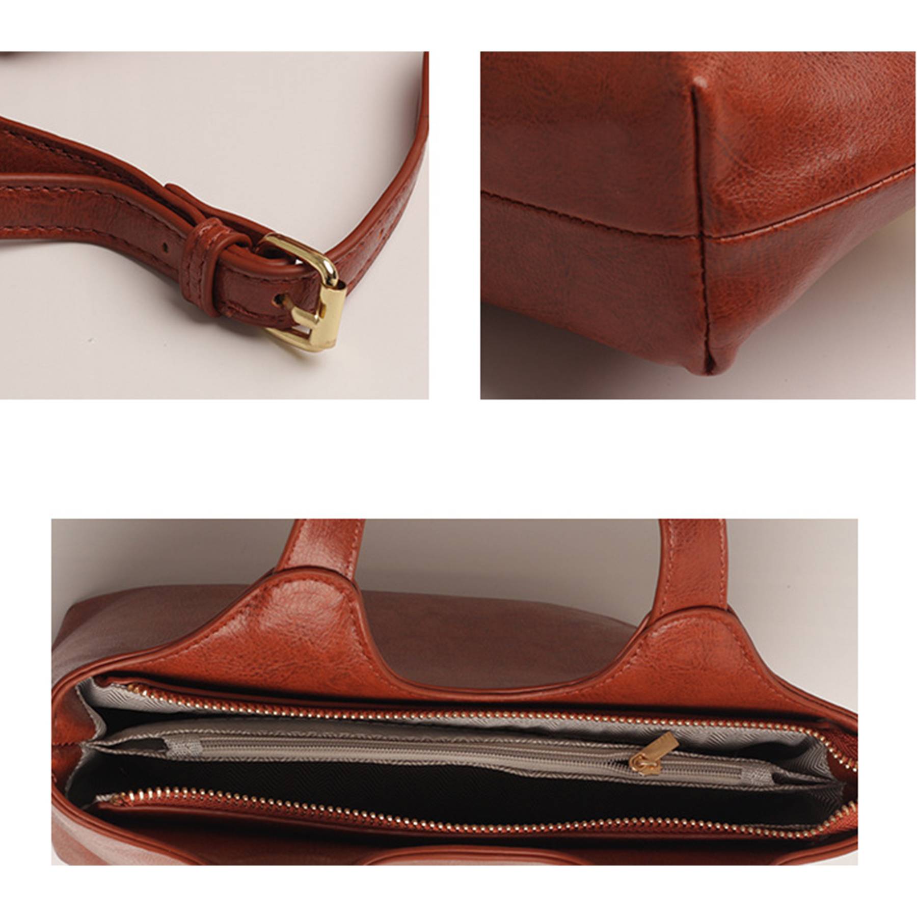 Pu Leather simple waterproof Portable Cross-body Bag Brown 4