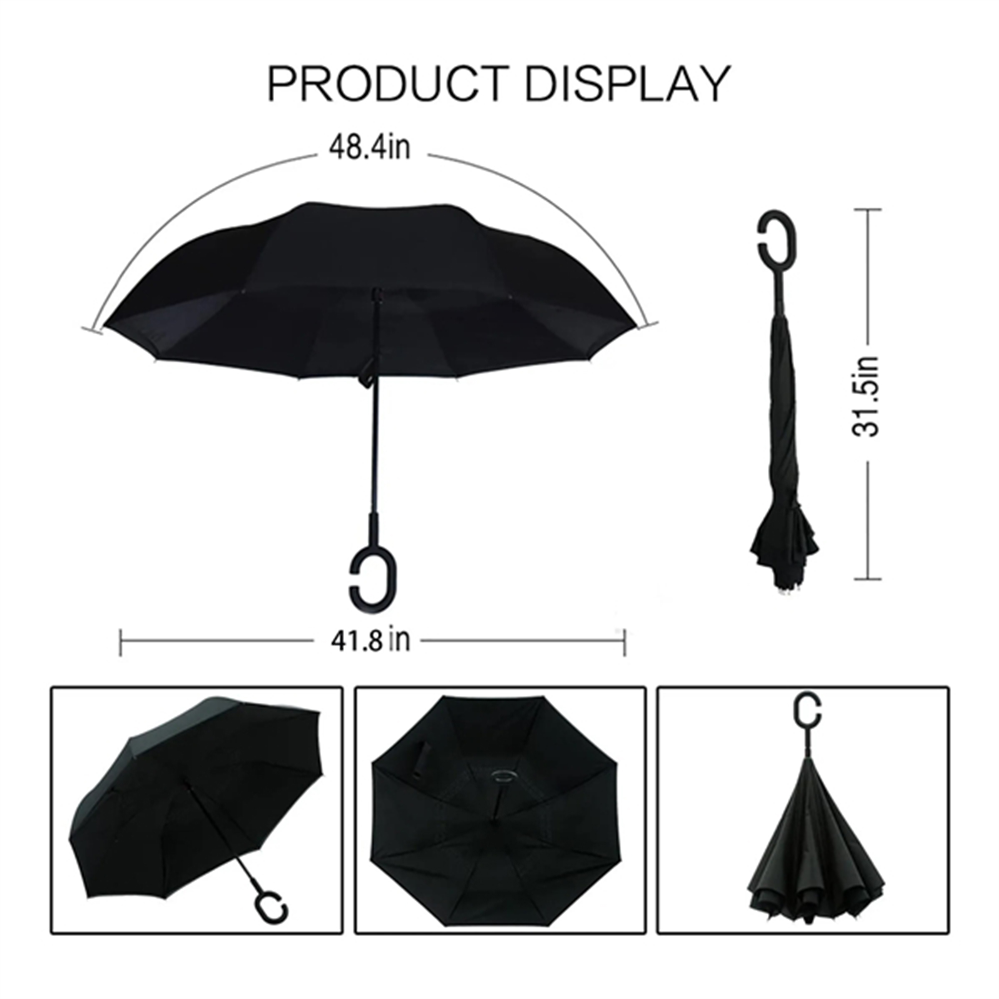 Large Inverted Reverse Umbrella C Shaped Handle Windproof 3