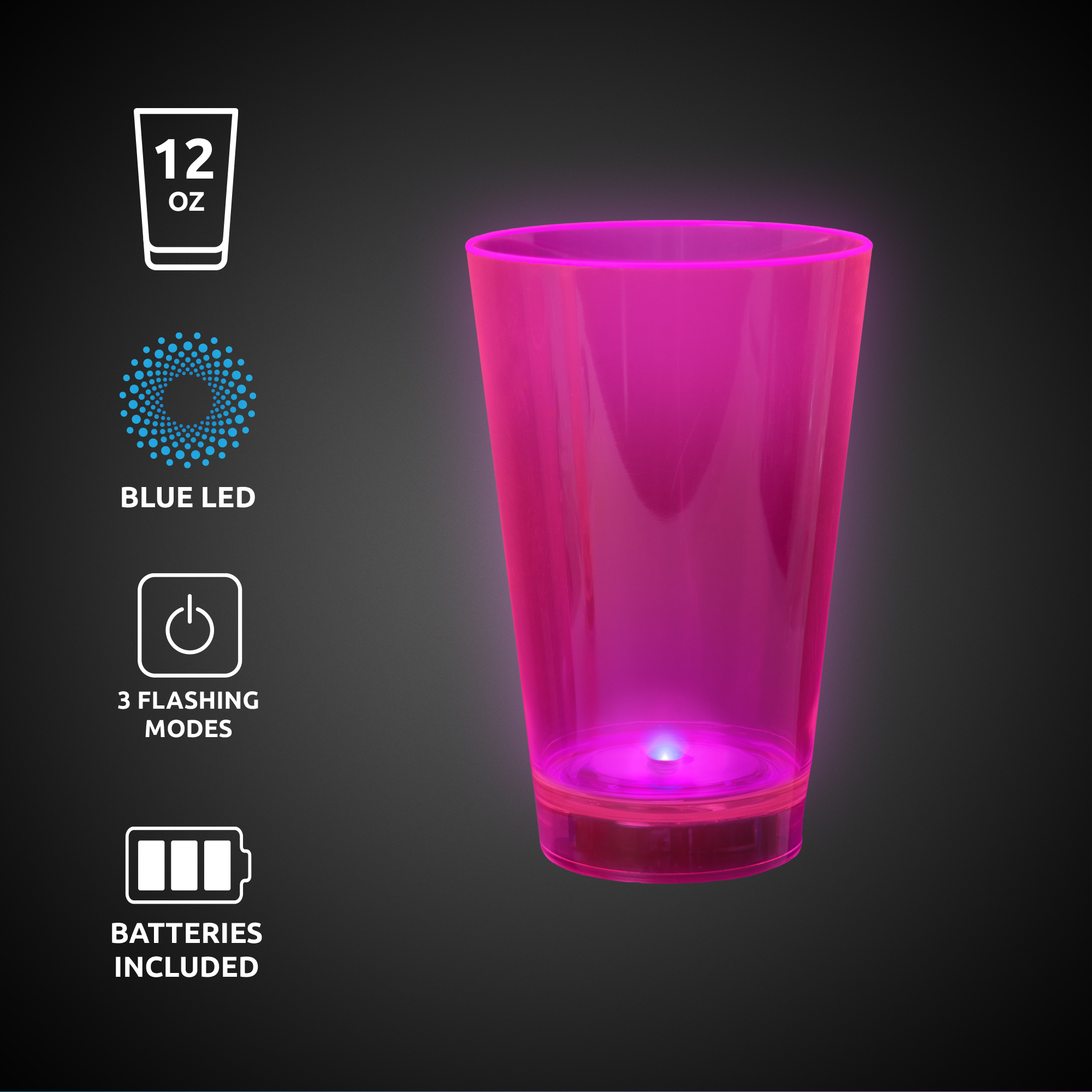 Pink 12oz. Neon Plastic LED Tumbler(Laser Engraved) 4