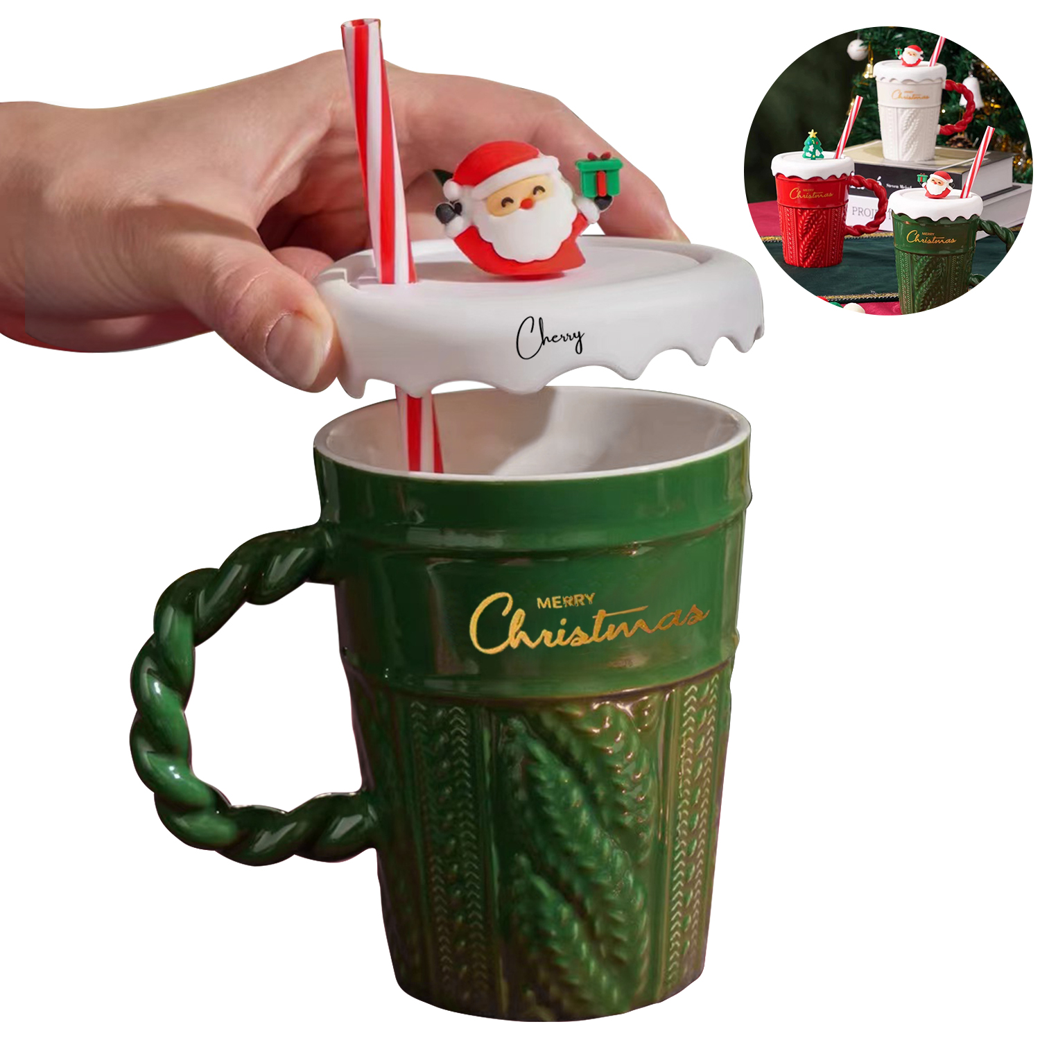 Ceramic Christmas Mug With Straws
