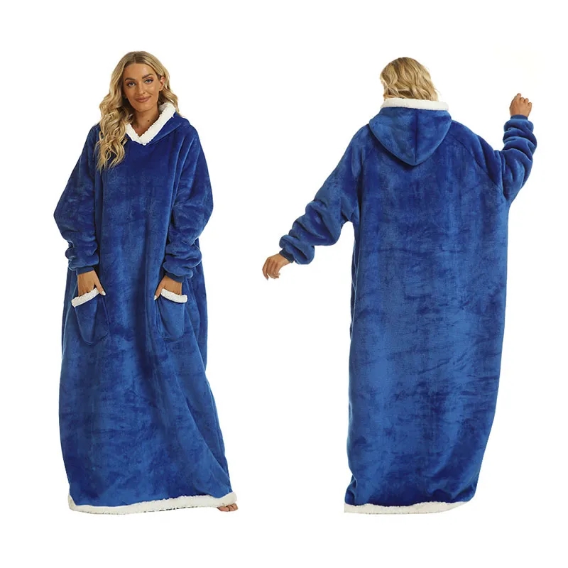 Winter Long Wearable Fleece Hooded Blanket With Pocket 2