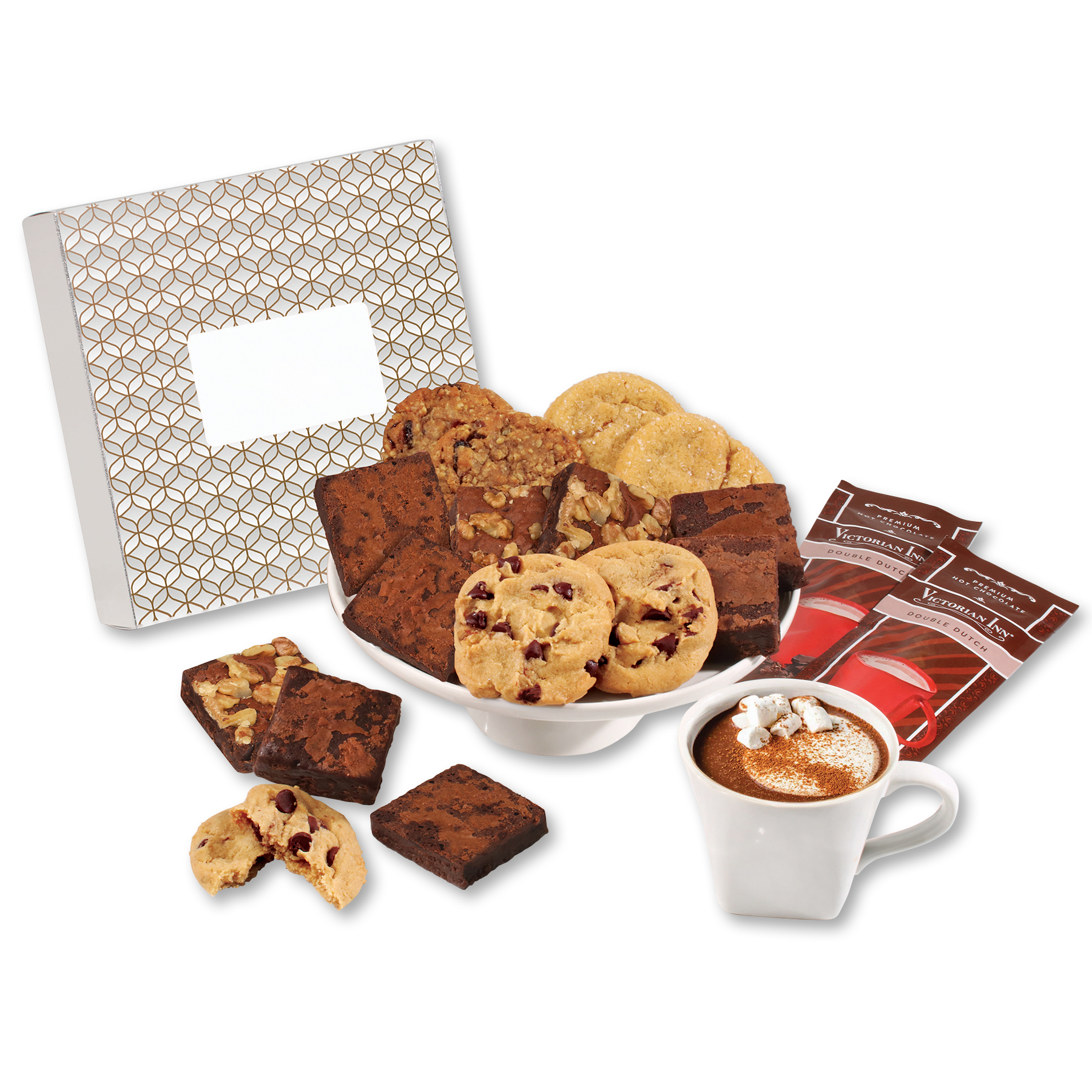 Gourmet Cookie & Brownie Gift Box with Silver & Gold Geometric Sleeve 3