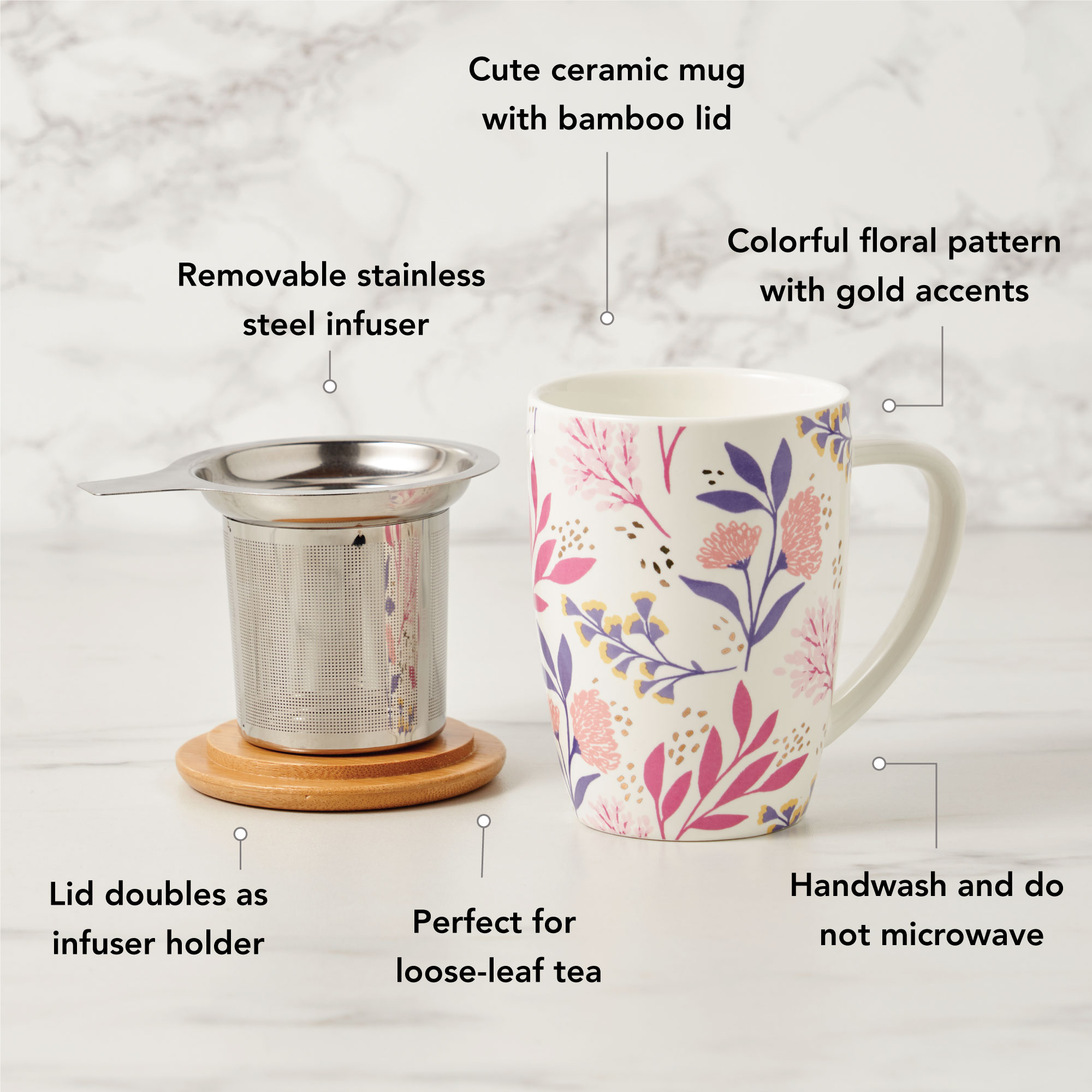 Pinky Up® Bailey™ Ceramic Tea Mug & Infuser 4