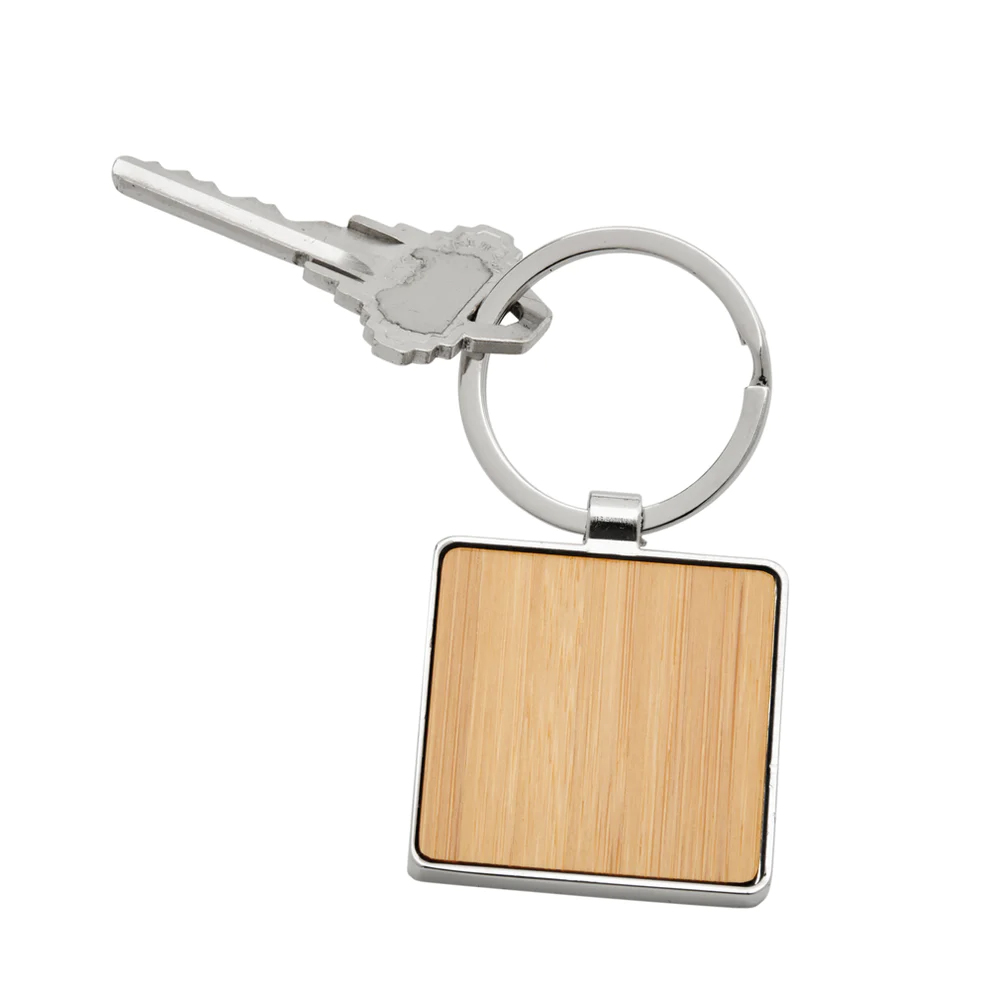 BAMBOO SQUARE KEY CHAIN WITH METAL TRIM 1