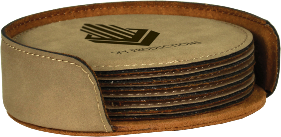 4" Light Brown Leatherette 6-Coaster Set 2