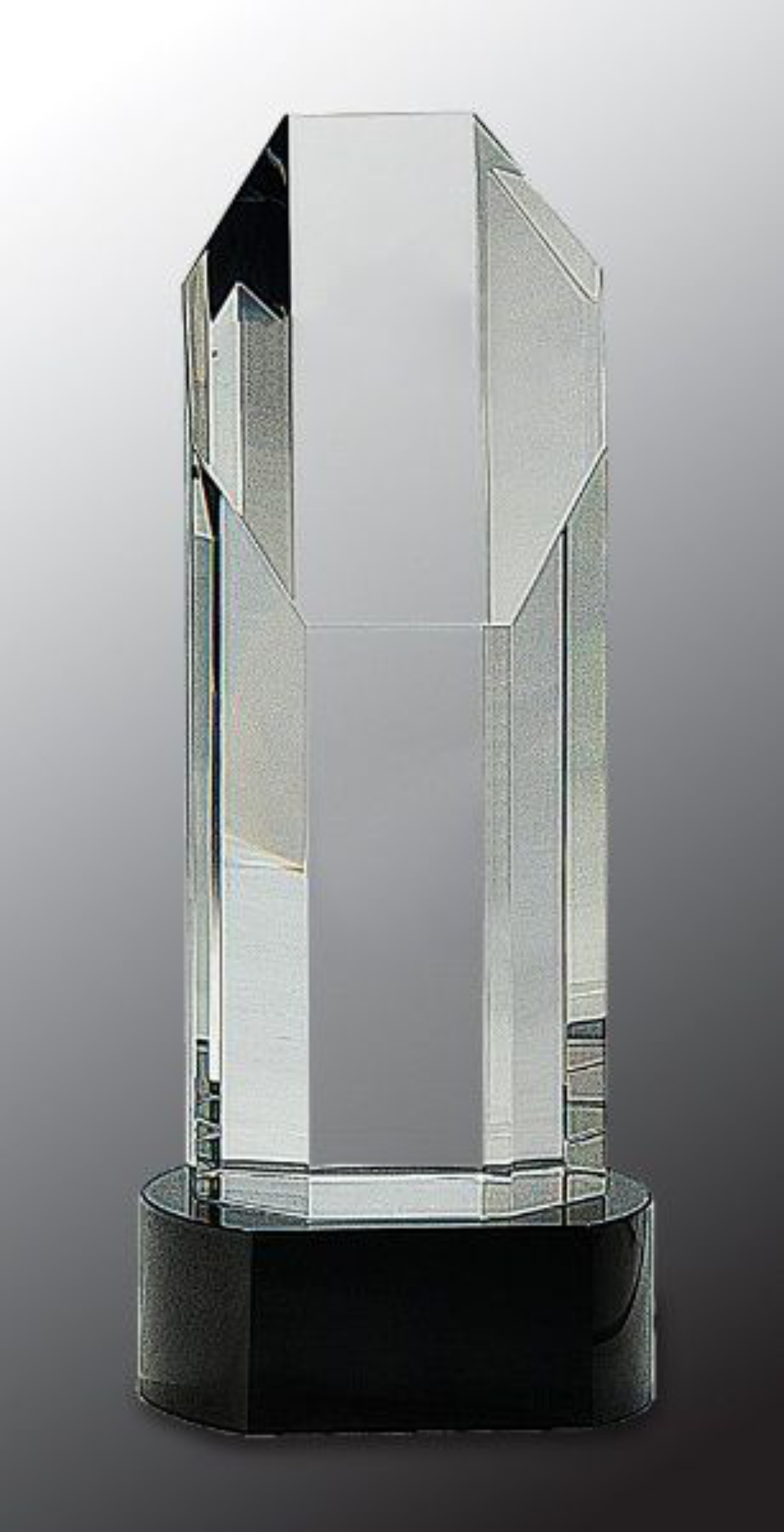 9 3/4" Octagon Slant-Top Crystal on Black Pedestal Base Crystal Award 3