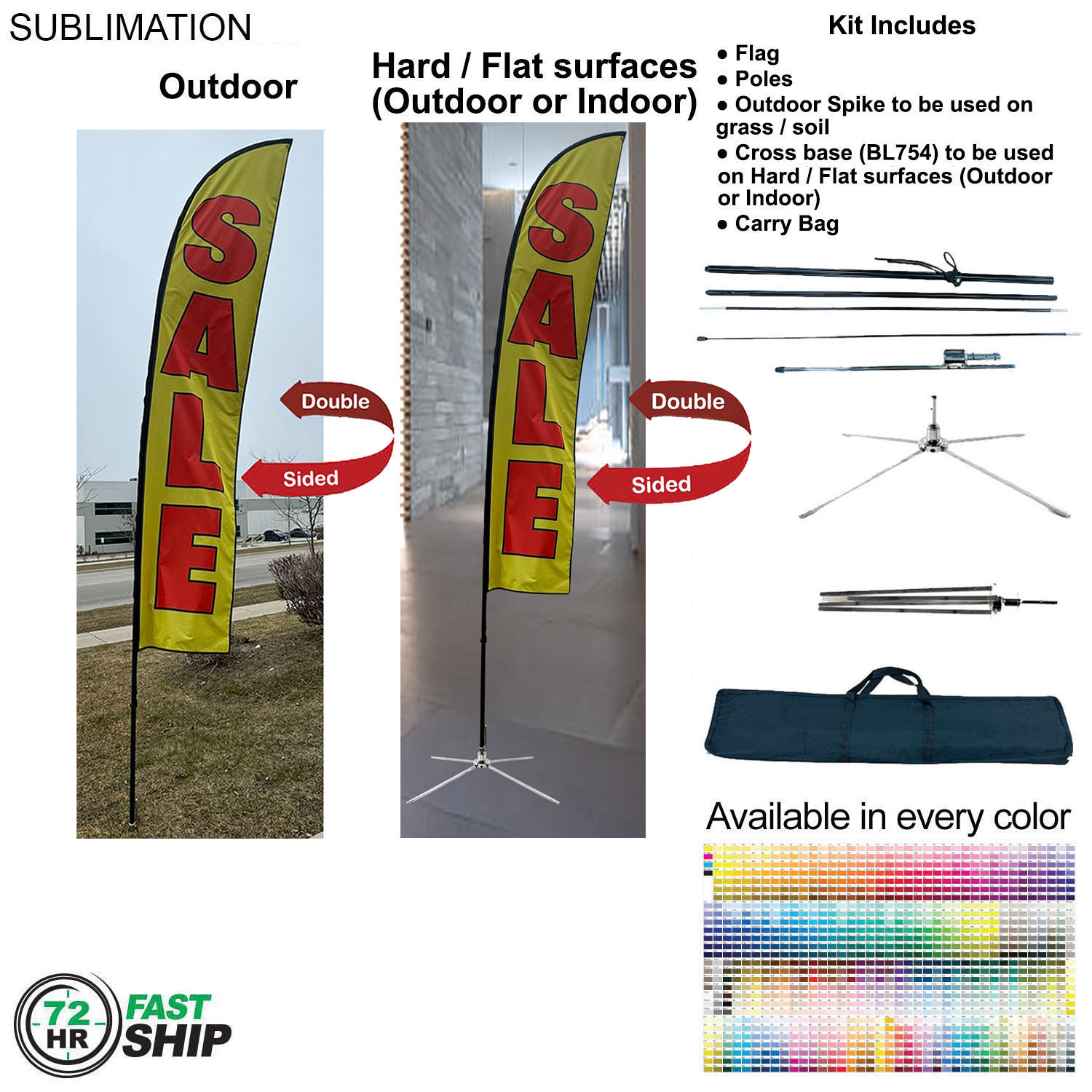 72Hr Fast Ship - 15' Large Feather Flag Kit, Full Color Graphics Double Sided, Outdoor & Indoor Use 2